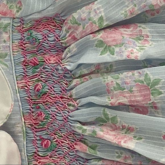 Vintage Smocked dress with roses, stripe sz 18m - Picture 5 of 6